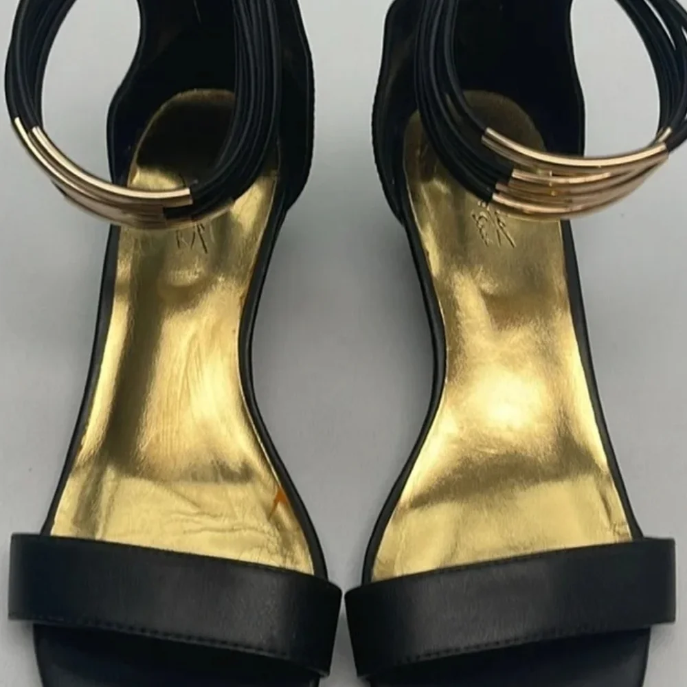 Women's Black Ankle-Strap Sandals with Gold Insole